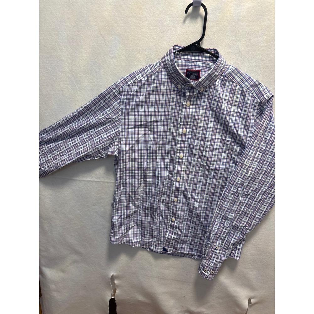 UNTUCKit Men's Small Wrinkle Free Cotton Plaid Button Down Shirt Blue Pink White